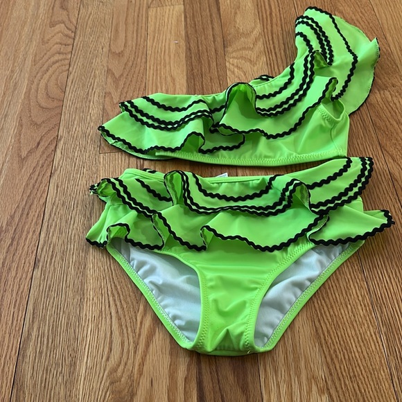 Neon Green Ruffled Bikini Set - Picture 2 of 3